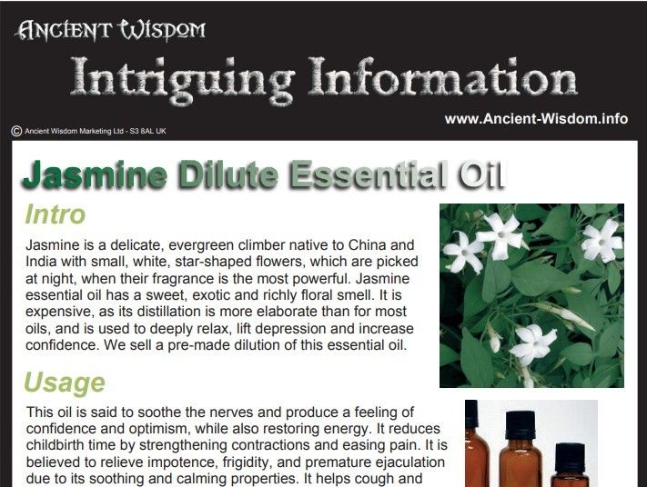Jasmine Dilute Essential Oil Info
