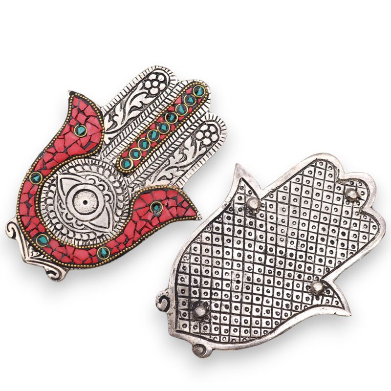 Porte-encens Hamsa petit modèle rouge & vert 13x5,5cm