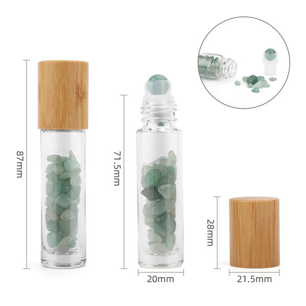 Gemstone Essential Oil Roller Bottle - Aventurine - Wooden Cap + Gemstone Roller Tip for 5ml Bottle - Aventurine