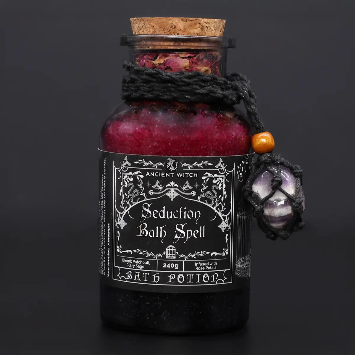 Ancient Witch Bath Spell Potion & Amethyst Crystal Amulet - Seduction — Crystals · GlowDuty apothecary