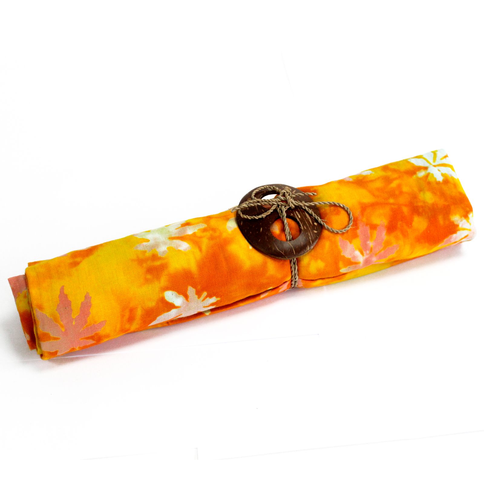 Bali Block Print Sarong - Tropical Leaf Design - Orange
