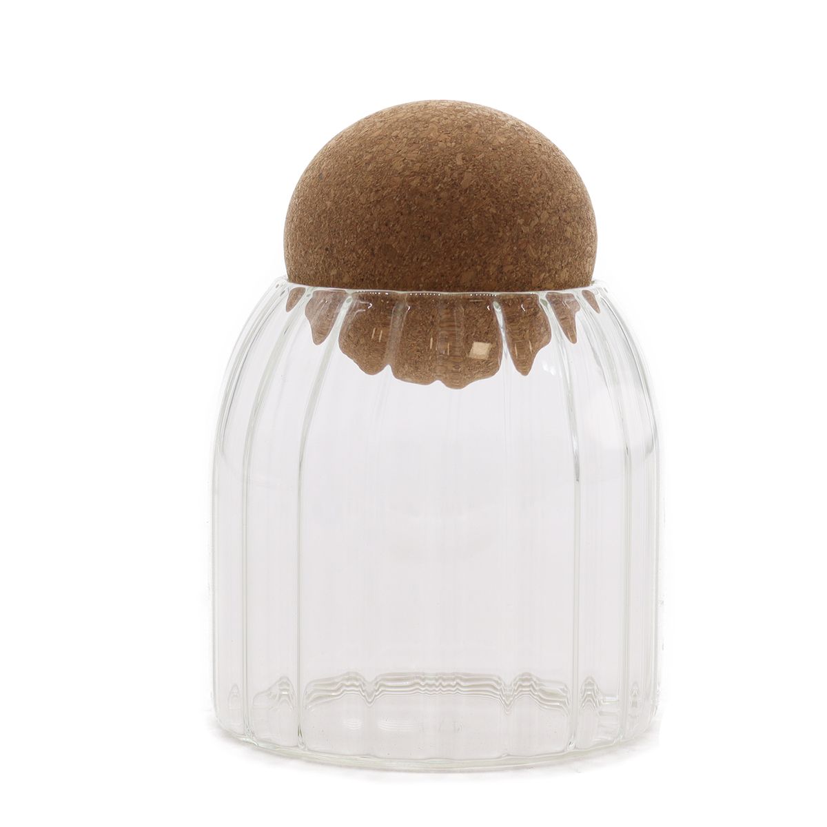 Frasco de vidro Cottage com bola de cortiça - Canelado - 10 cm