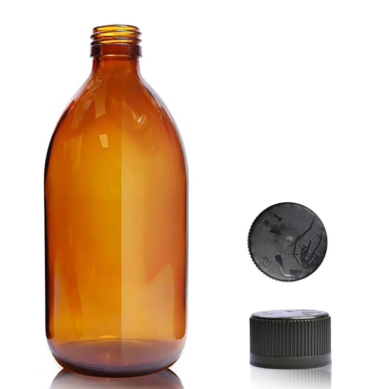500ml Jantarová Skleněná Lékovka  - Bez Uzávěru