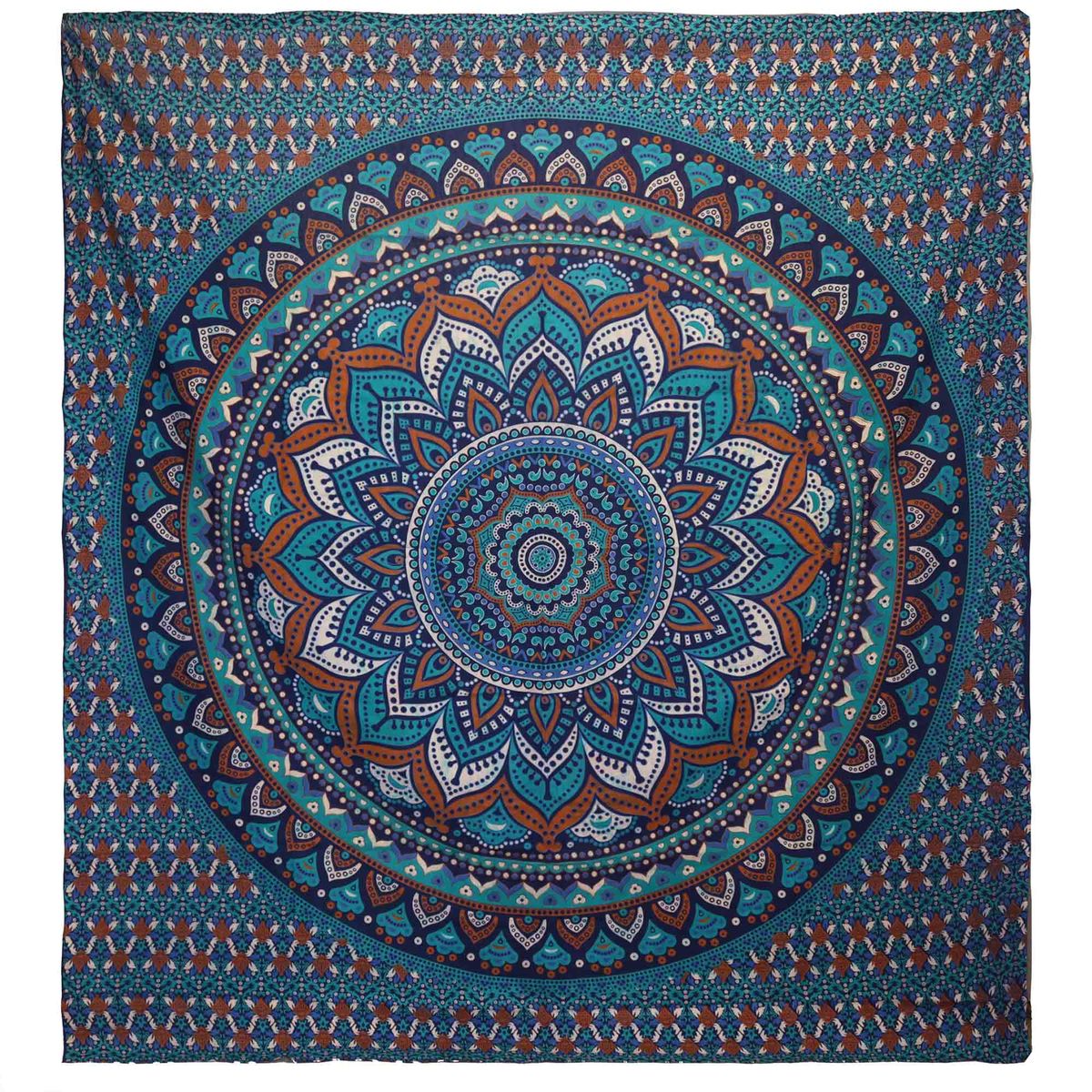 Colcha de casal em algodão + pendente de parede - Mandala Clássico - Turquesa