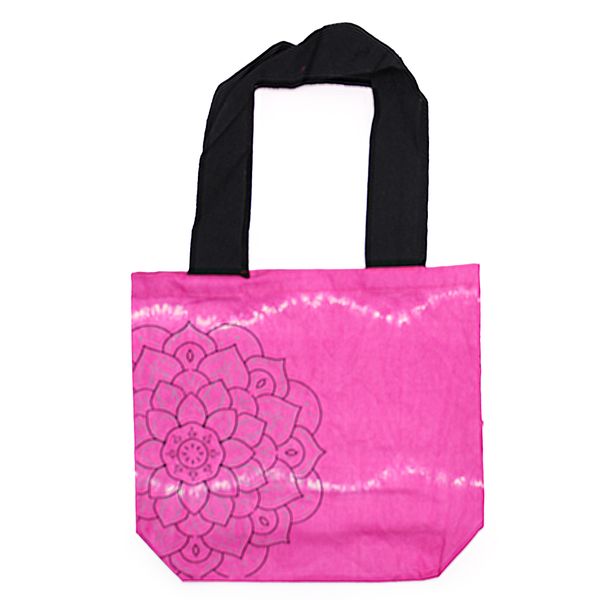 Saco de algodão Tye-Dye (6oz) - 38x42x12cm - Mandala - Magenta - Alça Preta