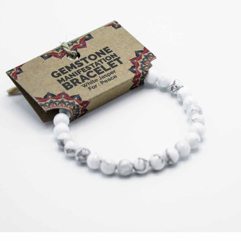 Bracelet de Manifestation en Gemmes - Jaspe Blanc - Paix