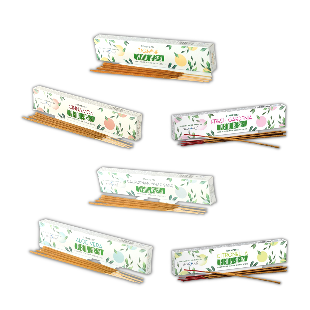 Caixas de incenso Masala à base de plantas variadas - Aloé vera, sálvia branca da Califórnia, canela, citronela, gardênia fresca, jasmim