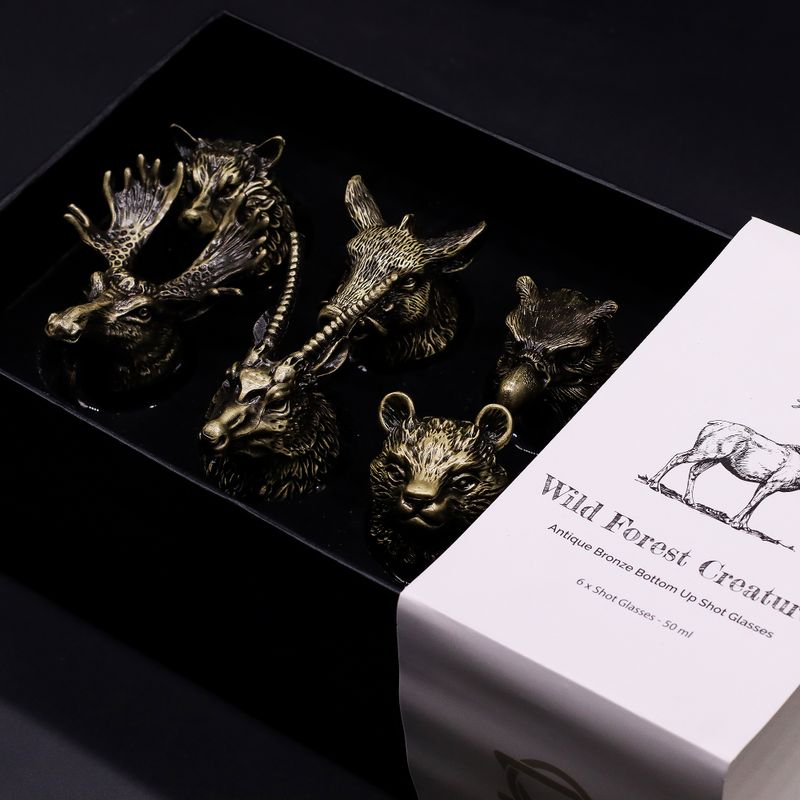 Gift Set of 6 Bottom Up Shot Glasses (50ml) - Wild Forest Creatures