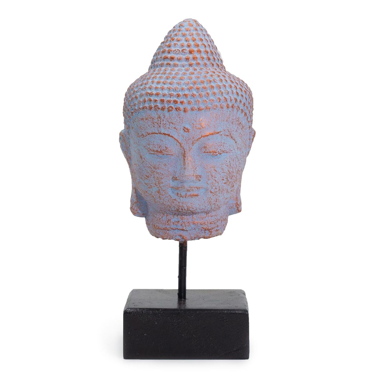Cabeça de Buda em Repouso sobre Suporte - Cobre Azul