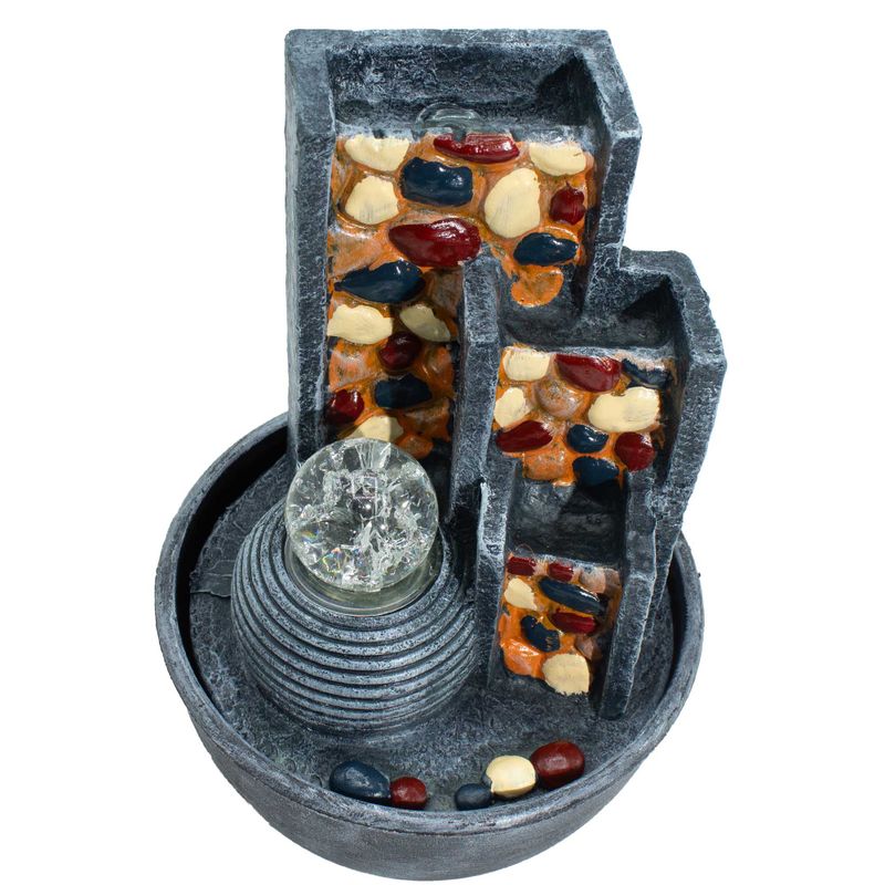 Fonte de Água de Mesa -19x19x28cm - Paredes de Seixos & Bola de Cristal