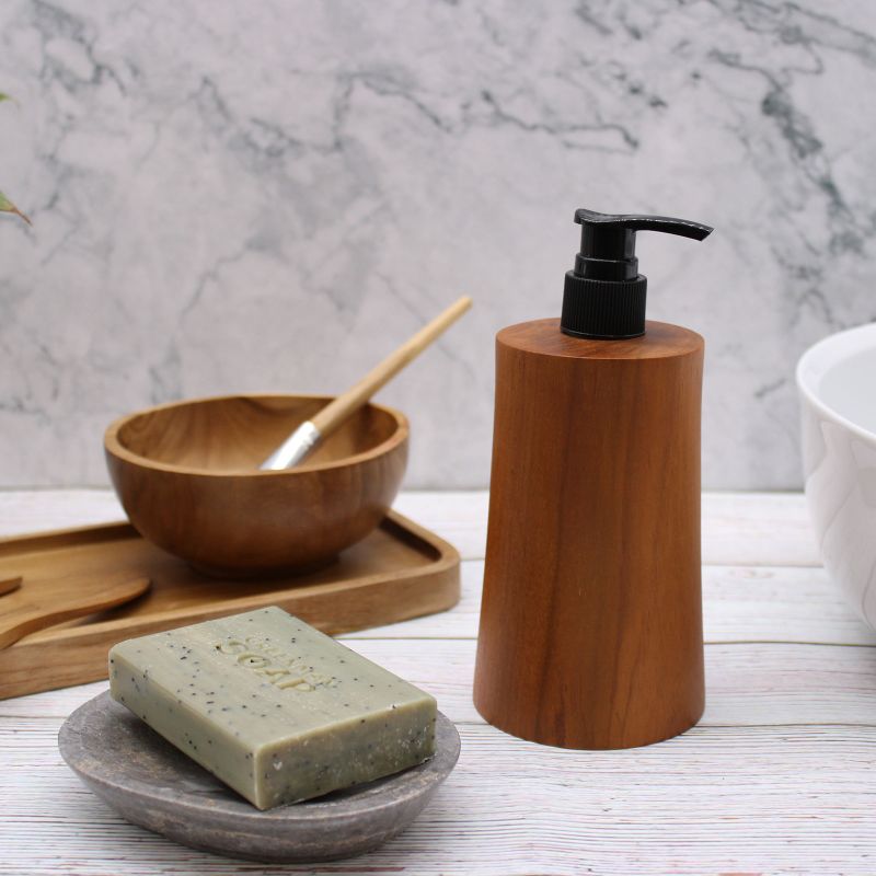 Distributeur de savon en bois de teck naturel - Cône