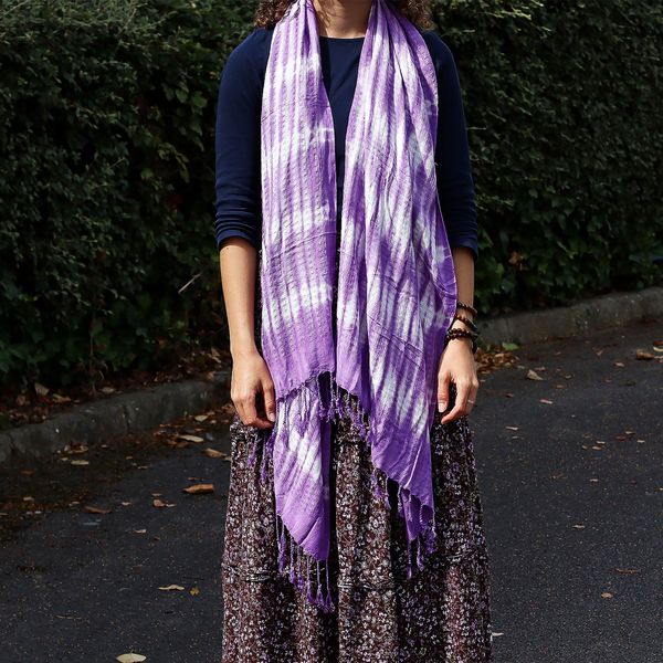 Boho Java Art Stole/Scarf - Lavender Stripes & Motif - 62x200cm