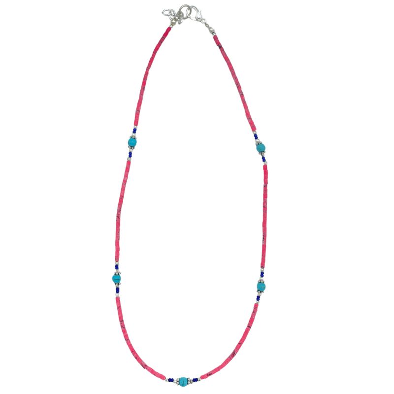 Collier Népalais Pierre Extra-Fine - Corail Rose & Perles Turquoise