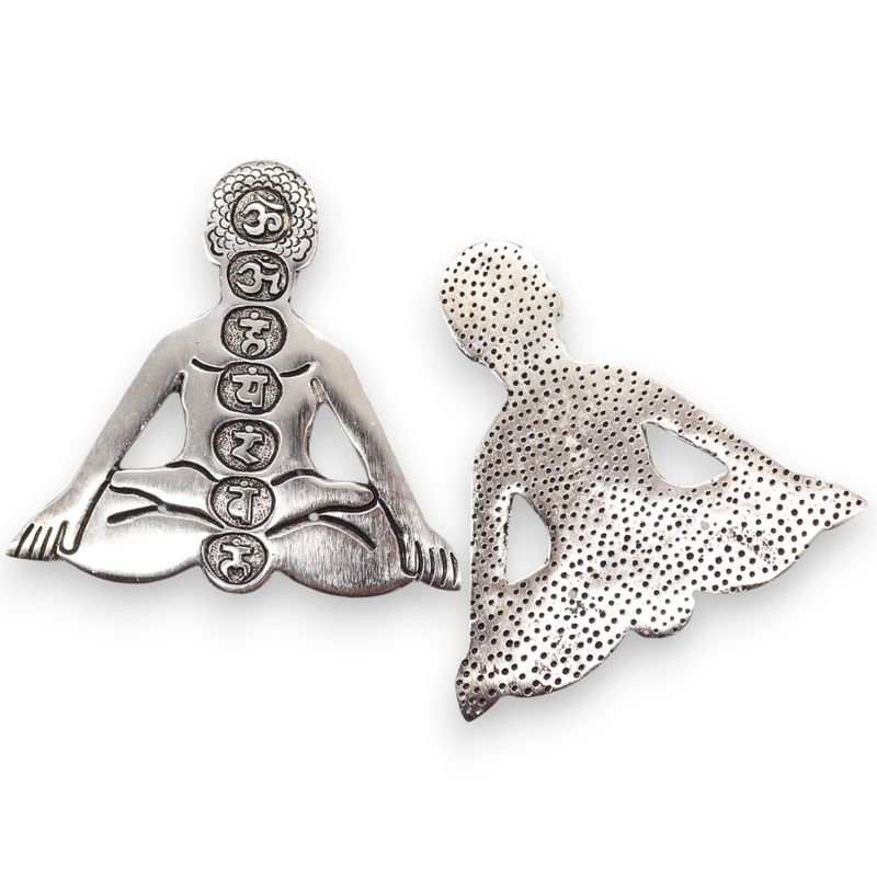 Porte-encens Yoga des 7 chakras en aluminium poli 12x12cm
