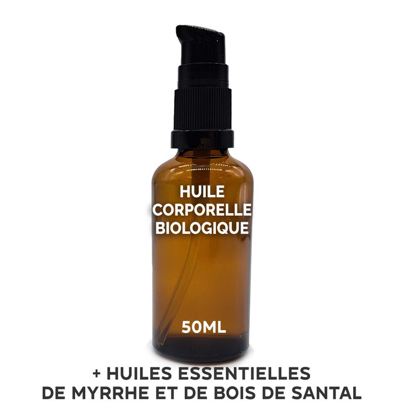 Huile Corporelle Bio 50ml - Bois de santal et myrrhe - Sans étiquette
