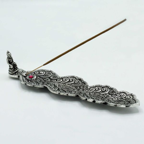 Porte-encens Bouddha Long en Aluminium Poli 20cm