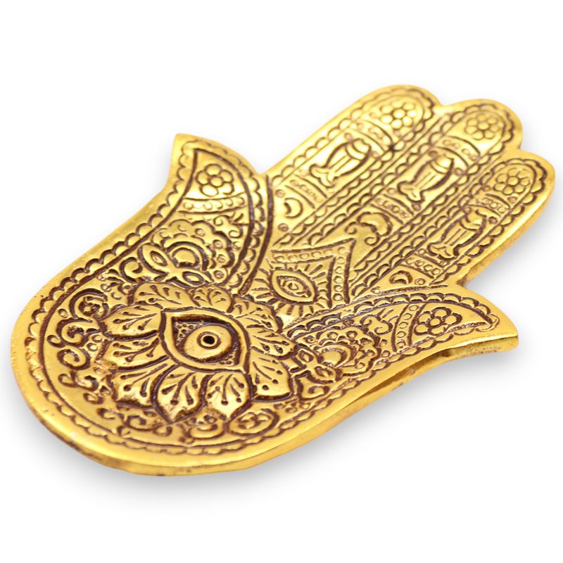 Porte-encens Hamsa en aluminium doré petit modèle 13x5,5cm