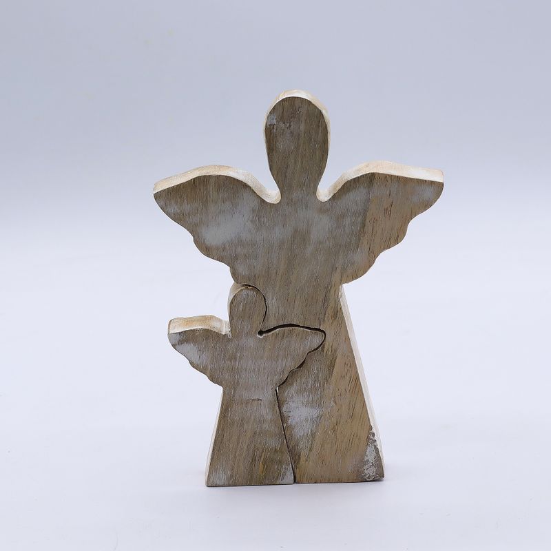 Anđeo u Anđelu od Drveta Manga - Bijela Patina - 15cm