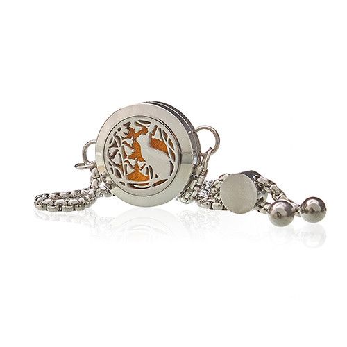 Pulseira corrente de aromaterapia - Gato e flores - 20 mm