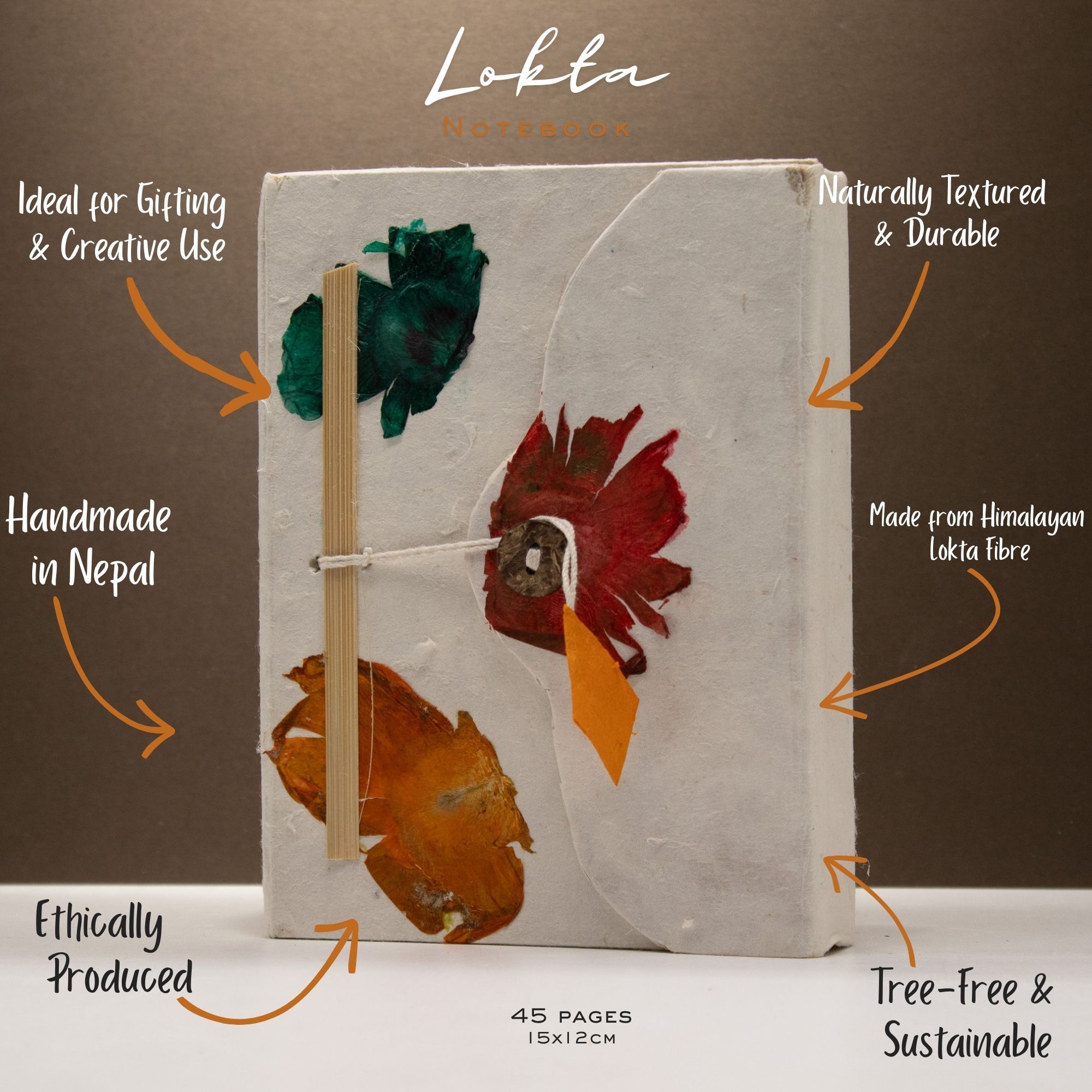 Med Lokta Button Lock Notebook (15x12cm) - 45 leafs - Crafted Real Himalayan Floral Design