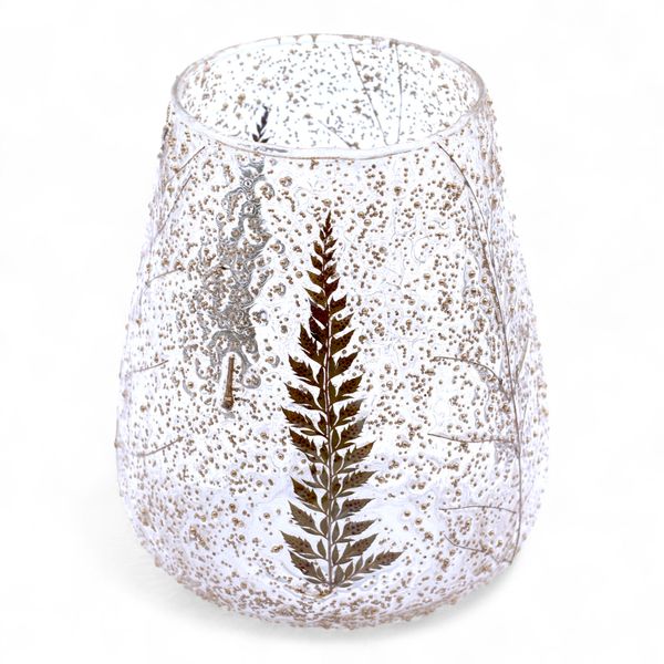 Portavelas de Vidrio floral natural -  Cuenco grande - Pino (15x12cm)