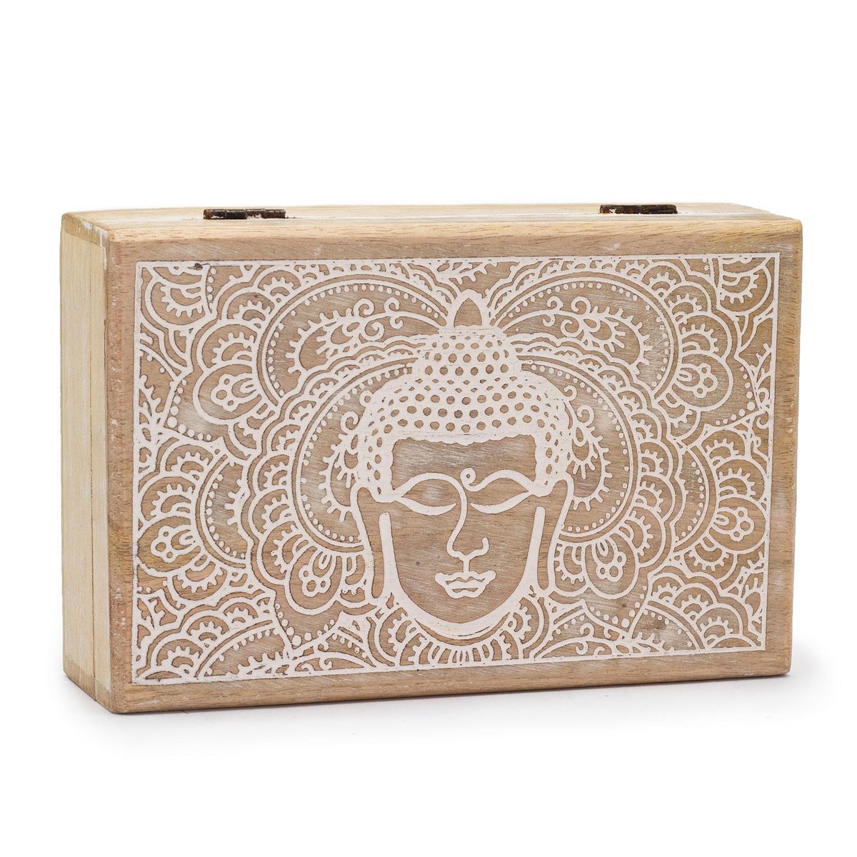 Caixa retangular grande 21,5 x 14 x 6,3 cm - Rosto de Buda Branco