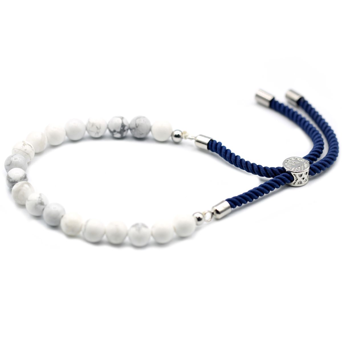 Pulseira de fio azul-marinho com caulita branca