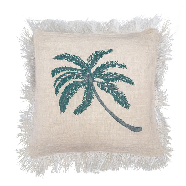 Funda de Cojín de Lino 60x60 Palmera con Flecos