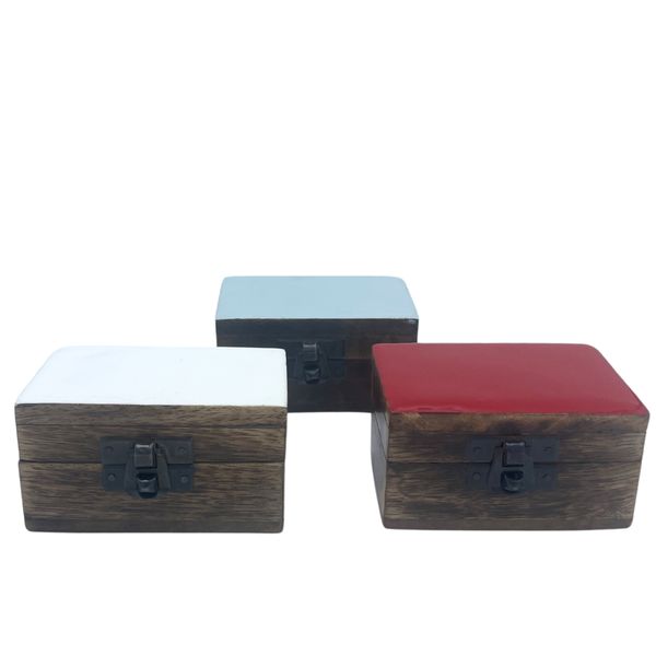 Boîte à Pilules en Bois 9x5x4cm - Couleurs Céramiques Solides - Assortis