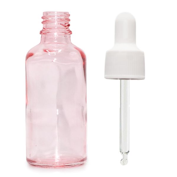 Ružičasta Staklena Bočica s Kapaljkom i Bijelom Pipetom 100ml
