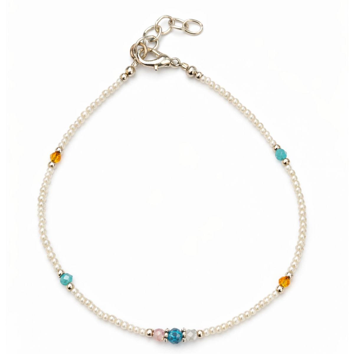 Pulseira fina de tornozelo de howlita nepalesa com contas facetadas - (22 cm)