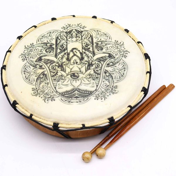 Tambour Chamanique Hamsa avec Deux Bâtons - 30 cm