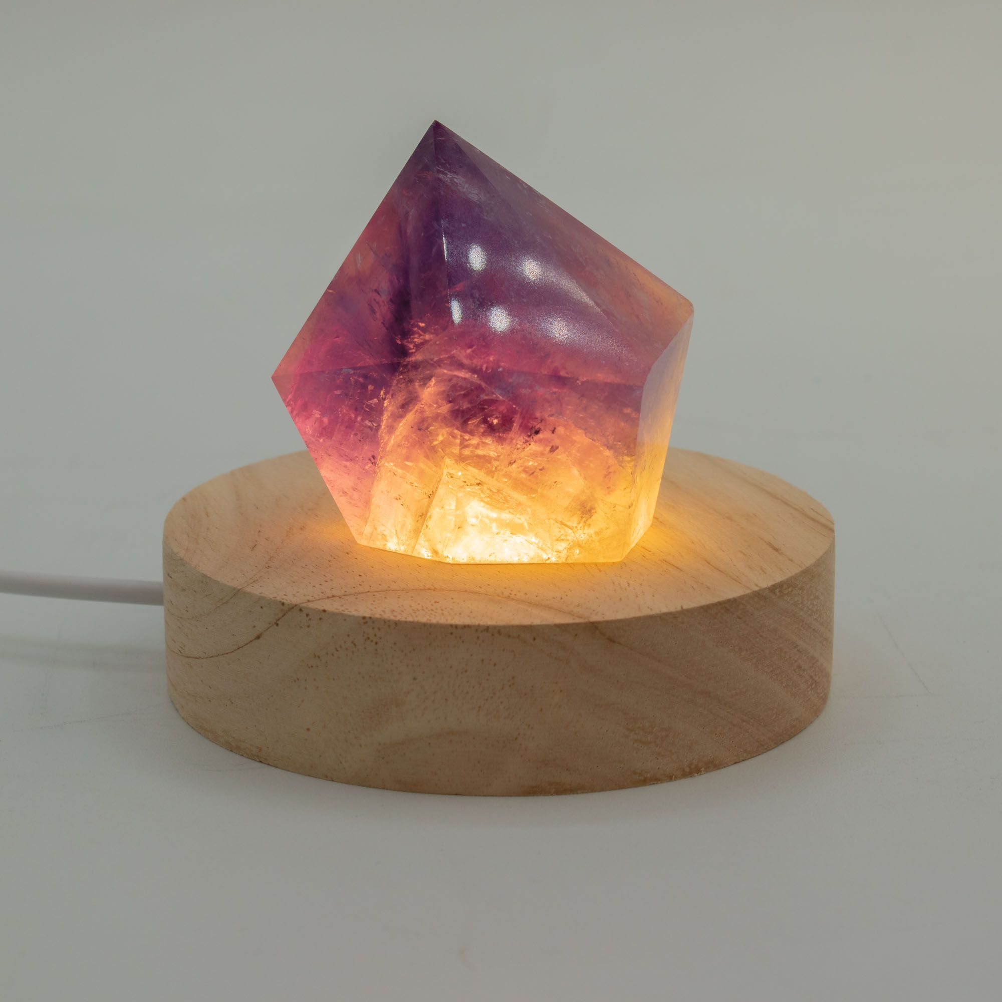 Base USB LED de Madeira Redonda 8 cm - Frio/Quente/Luz do Dia