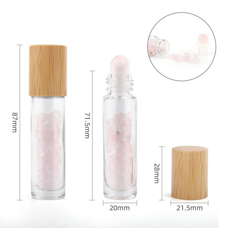 Bouteille Roll-On d'Huile Essentielle avec Gemme - Quartz Rose - Bouchon en Bois