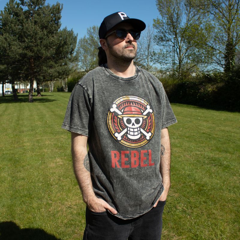 Nomad Sari Camiseta de algodón lavado a piedra - Rebel - Carbón - Grande