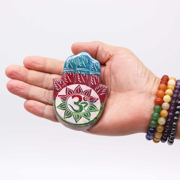 Porte-encens en pierre à savon Hamsa 9x6 cm - OM