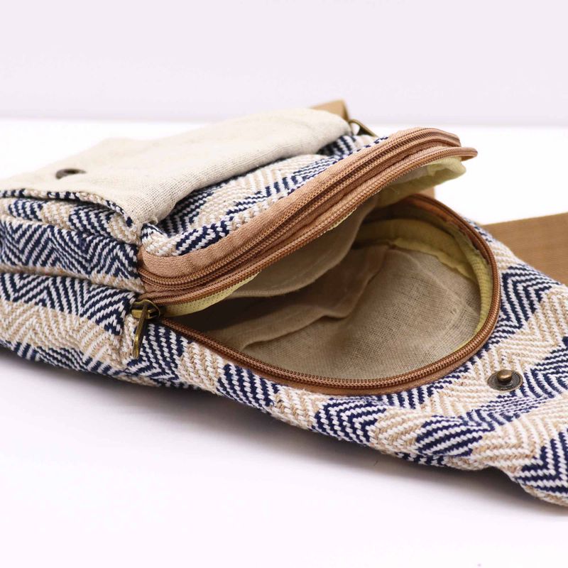 Sac Bandoulière Coton Naturel - Marron clair et bleu marine
