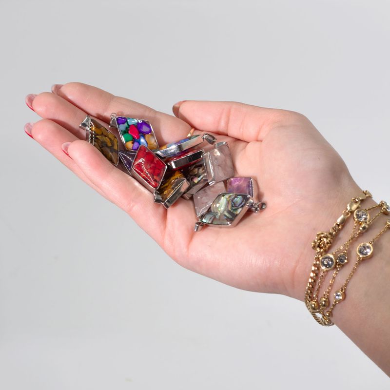 Pendentifs Acier – 12 Losanges Gemmes & Coquillages