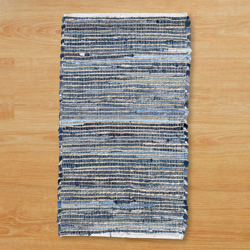 Střední Koberec z Juty a Recyklované Bavlny - 90x150cm - Modrý