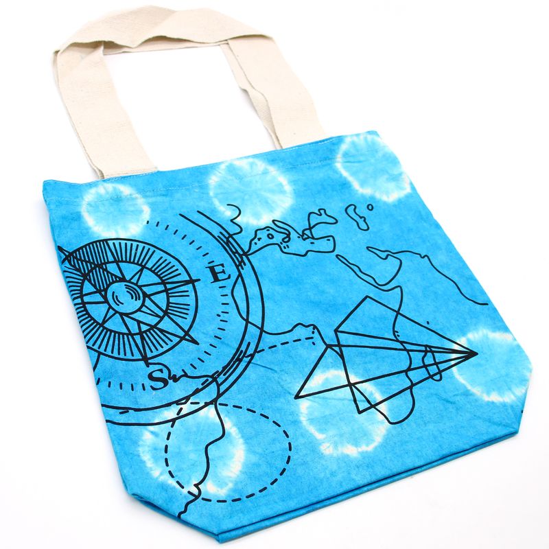 Bavlněná Taška (6oz) - 38x42x12cm - Kompas - Modrá - Přírodní Popruhy