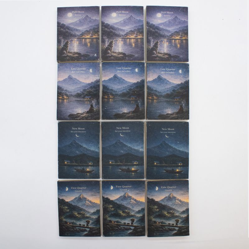 Med Mixed Mountain Moon Phase Notebooks - (12x8cm) - 40 leafs (3x4 assorted Des) - In Display Case