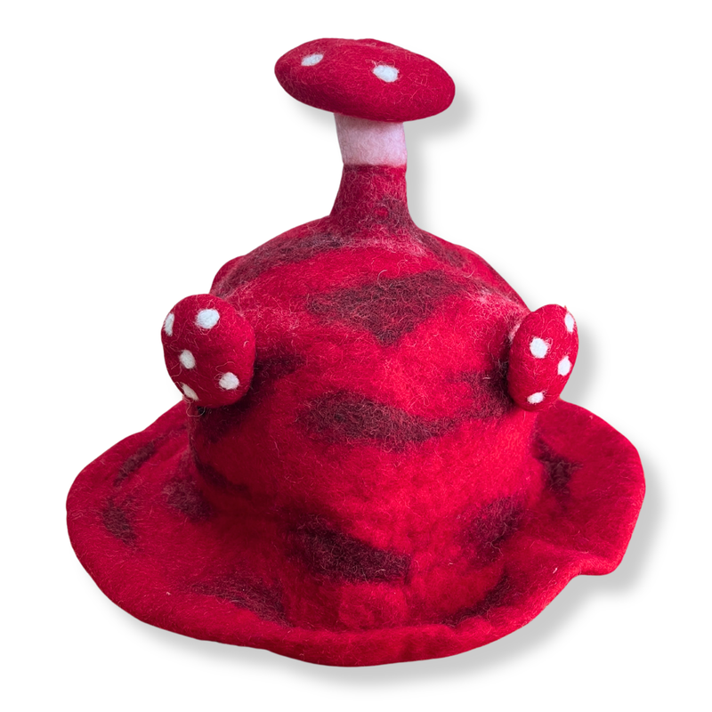 Chapeau Champignon en Feutre  - Rouge Flamme
