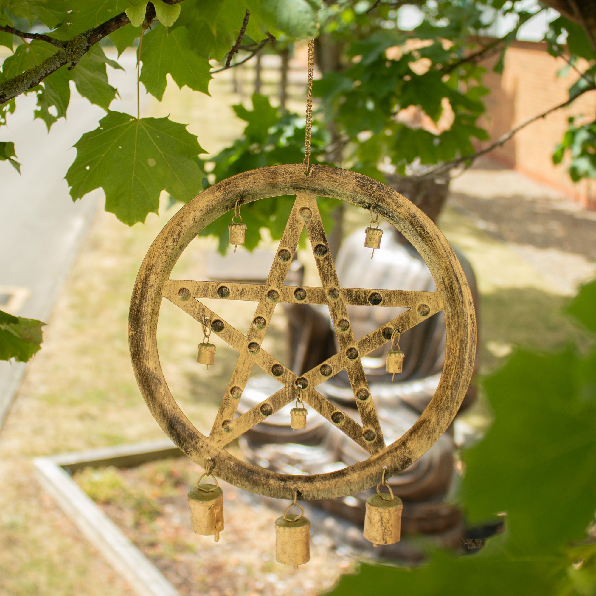 Indian Chimes - Iron Pentagram with Cow Bells - 25x49cm
