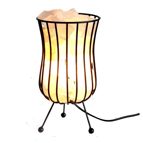 Tall Salt Rock Brazier Lamp, Cable, Bulb, White Salt