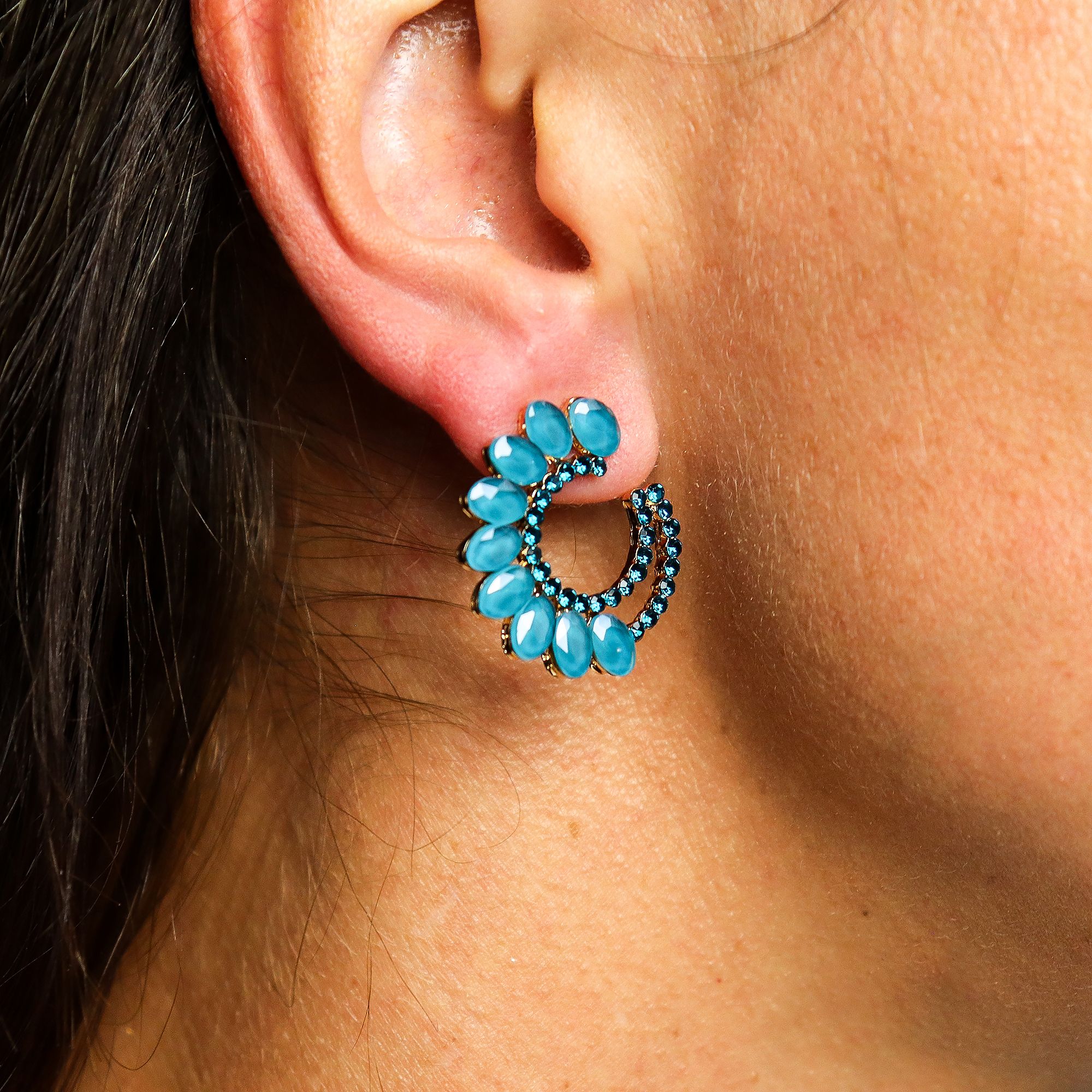 Brincos de Vidro Vintage - Argola - Verde Petróleo