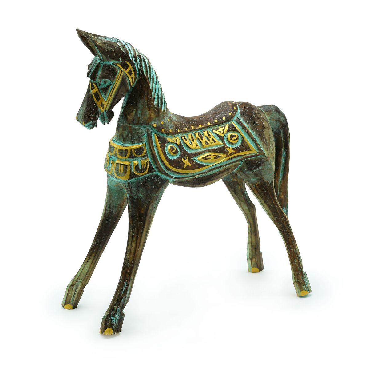 Cavalo grande dourado e turquesa 32 cm