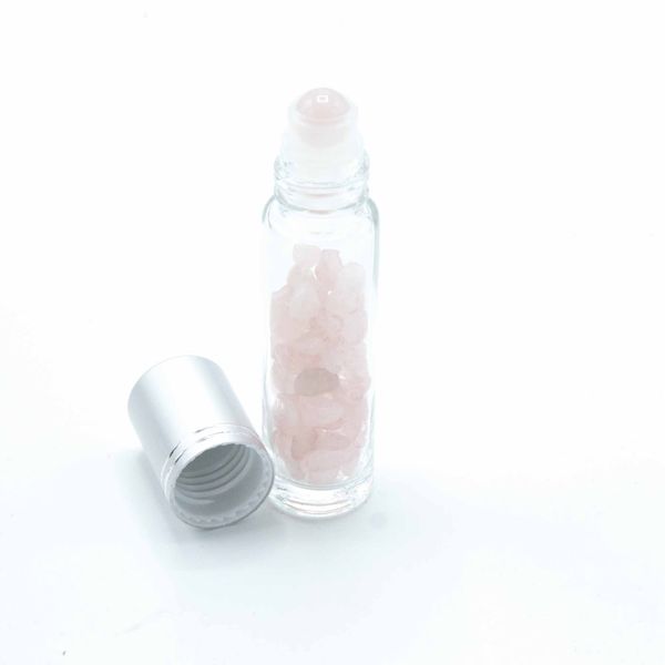 Roll-on üvegcse 5ml - Rózsakvarc, ezüst színű kupak