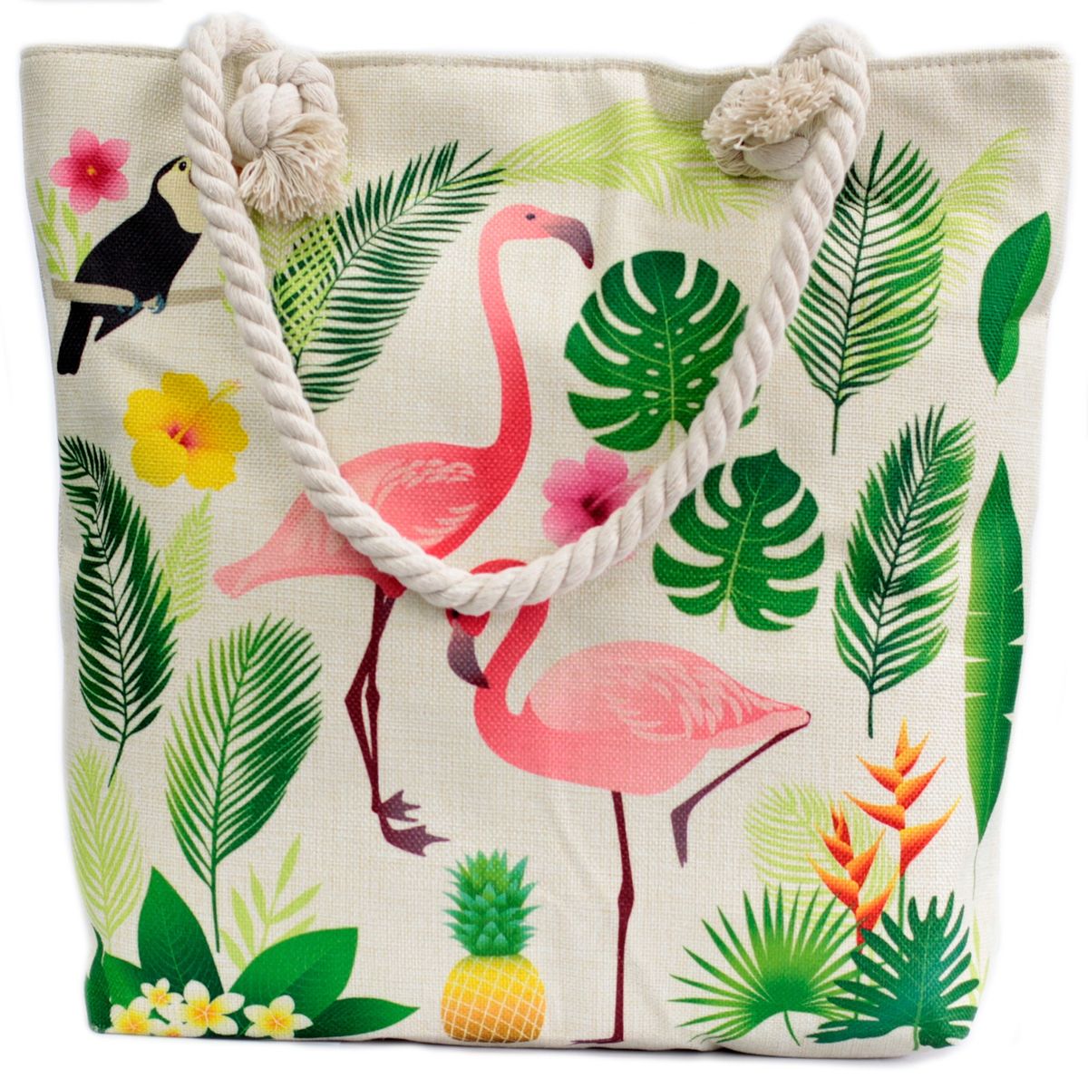 Saco de compras com alça de cordão - flamingo tropical