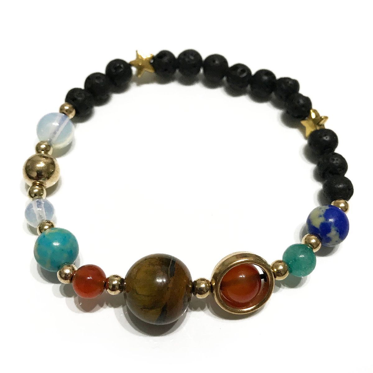 Pulseira de Pedra de Lava - Sistema Solar - Ouro