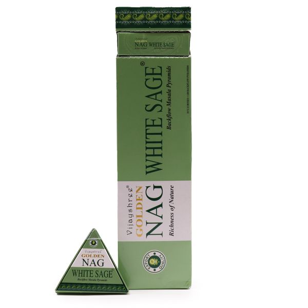 Incensos Jumbo Golden Nag 42g - Cones de Fluxo Reverso Sálvia Branca